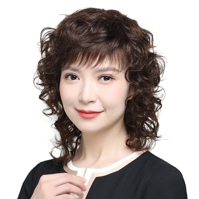 假发女中长卷发全头套女士妈妈真发套全真人发丝自然卷发型假头发