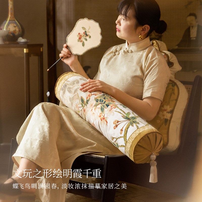 新中式罗汉床红木沙发长条圆形扶手靠枕飘窗榻榻米头枕棠棣同春