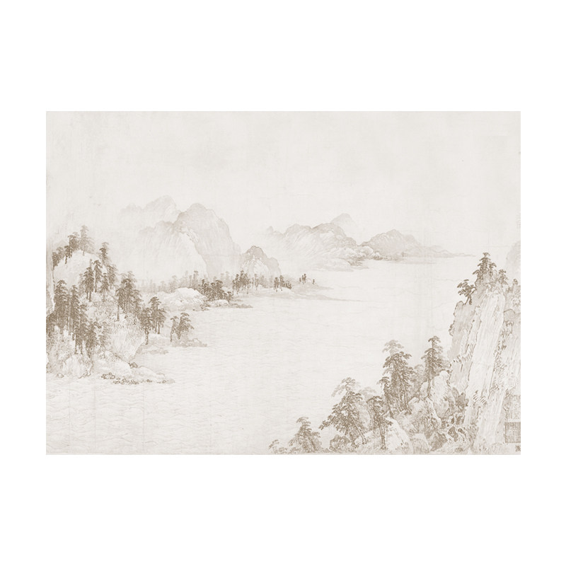 现代中式意境水墨山水沙发背景墙纸壁布书房防潮环保亚麻定制壁画