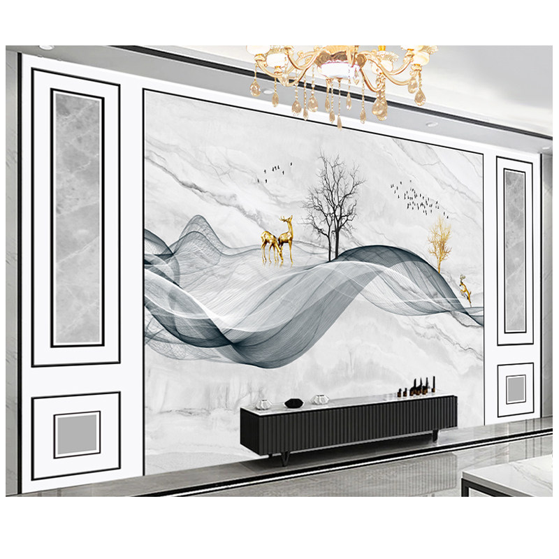 新中式电视背景墙壁纸简约大理石纹轻奢墙纸8d立体大气影视墙壁画