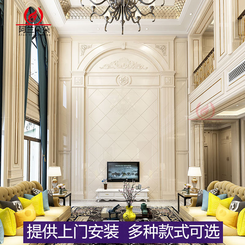 复式楼微晶石电视背景墙瓷砖客厅别墅挑空大理石岩板影视墙装饰