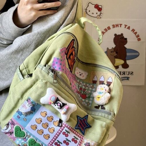 原创贴布可爱少女日系帆布双肩包初中生小众设计背包校园百搭书包