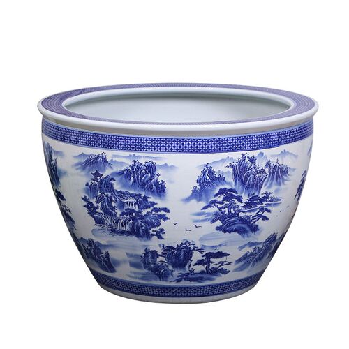 景德镇1米青花陶瓷缸睡莲荷花乌龟缸字画收纳庭院造景盆阳台水缸