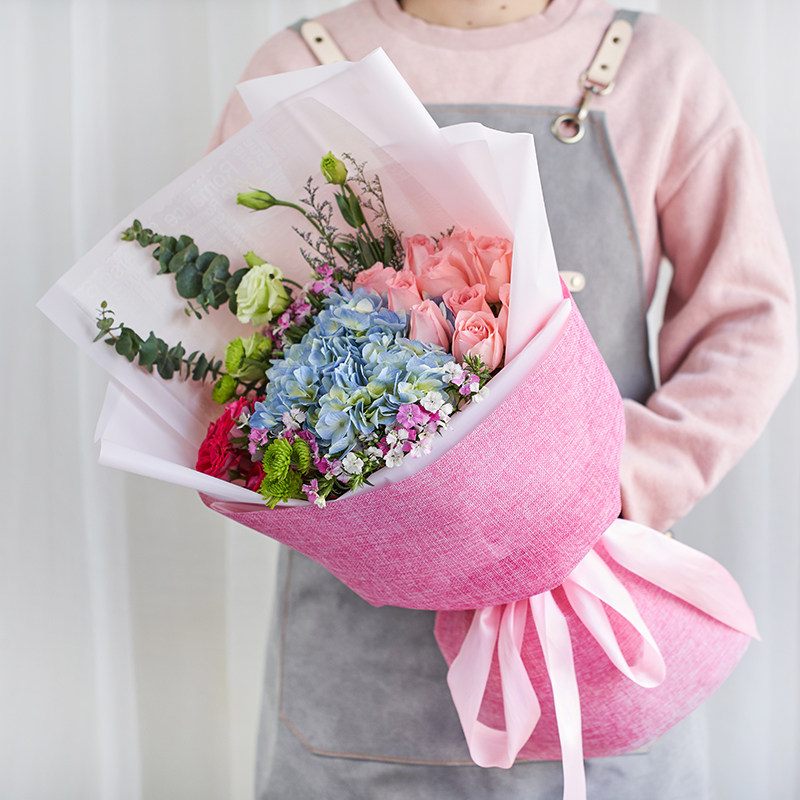绣球红玫瑰生日花束鲜花速递成都深圳杭州北京上海广州同城送花店