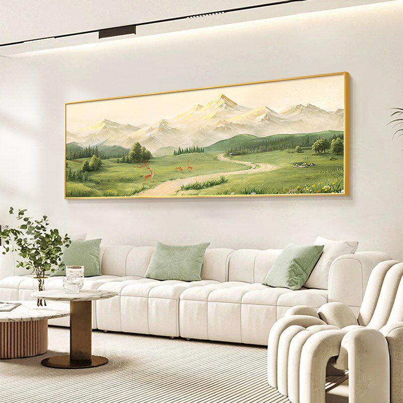 日照金山客厅装饰画沙发背景墙挂画2024新款聚宝盆山水靠山图壁画