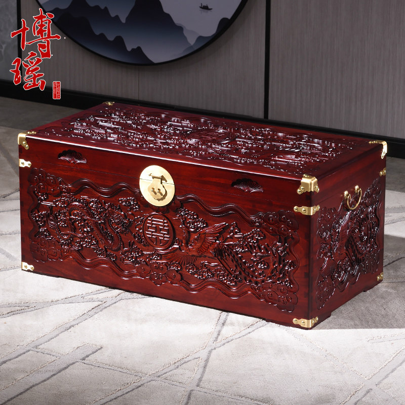 博瑶香樟木箱子婚嫁箱仿古雕花嫁妆箱收纳陪嫁结婚字画收藏