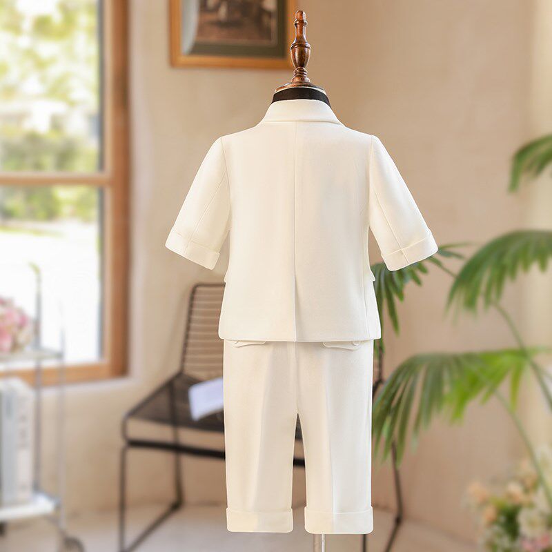 儿童西装套装男童短袖白色秋季主持人礼服男孩花童生日钢琴演出服