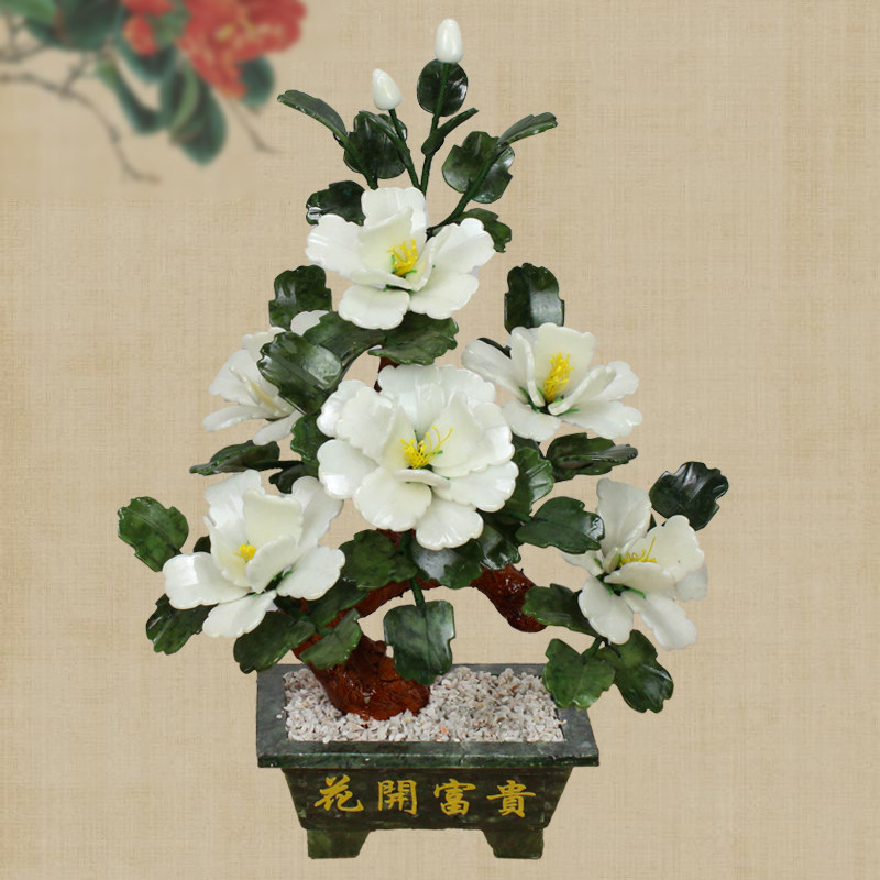 天然玉石牡丹花盘景家居客厅盆栽装饰餐桌工艺品假花摆件创意礼品