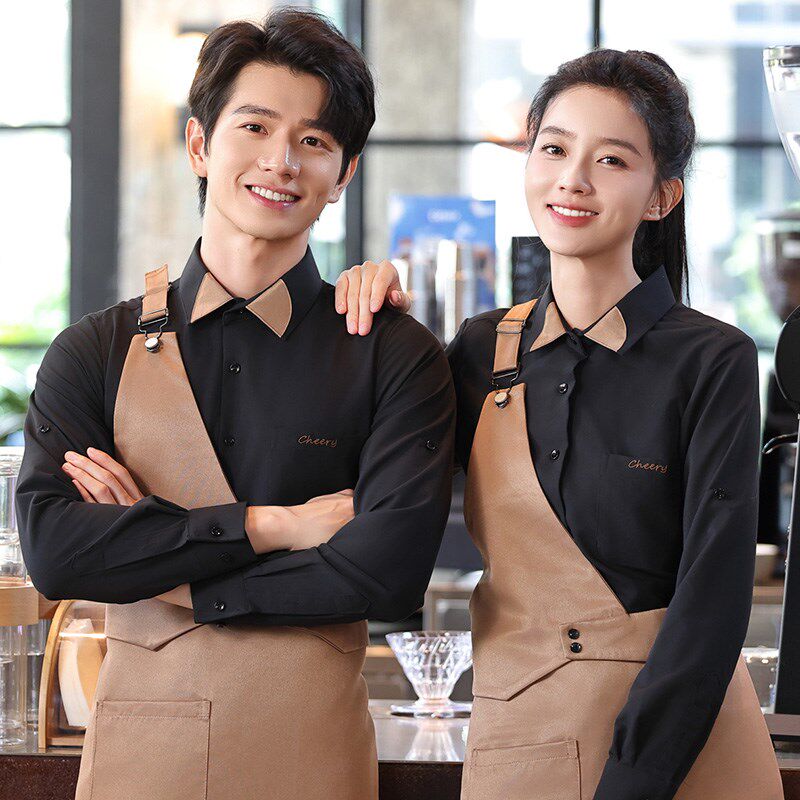 西餐厅服务员秋冬装衬衣奶茶店咖啡烘焙店酒吧KTV工作服衬衫套装