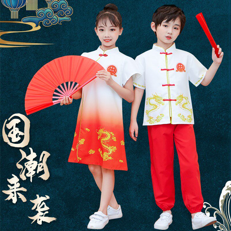 雪龙吟舞蹈服中国风旗袍儿童合唱服演出服学生红歌朗诵幼儿园表演