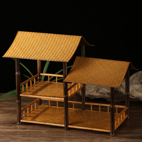 中式竹编竹制杯子架子置物架桌面茶具收纳层架展示架茶棚杯架博古