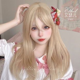AG假发女长直发网红jk中长发自然斜刘海逼真头皮全头套lolita假发