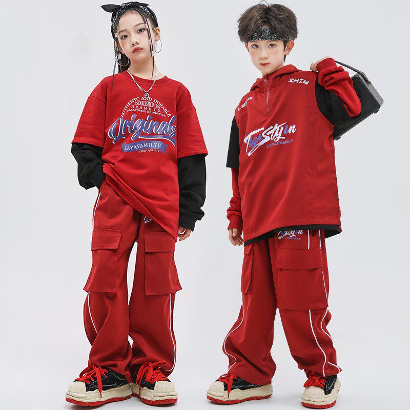 少儿街舞服男女童嘻哈马甲卫衣套装儿童hiphop架子鼓演出服走秀服
