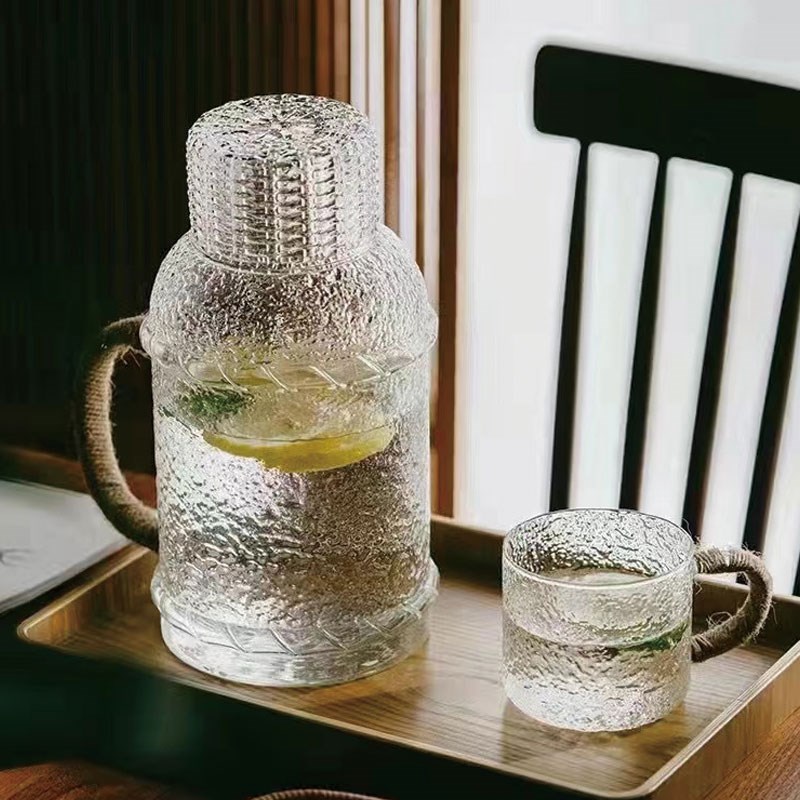 鉴朗家用透明复古玻璃凉水壶高硼硅玻璃锤纹水壶大容量冷水壶套装