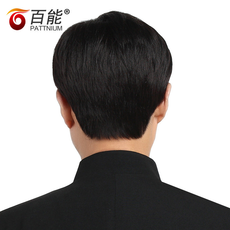 中老年假发男式真发 逼真男士全手织真人发丝头套 整顶假发男短发
