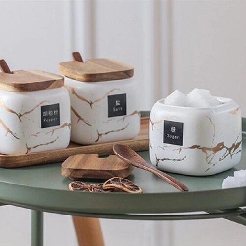 北欧风格陶瓷调味罐套装组合家用厨房调料盒味精盐罐调味料罐三件