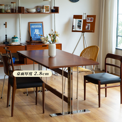 号角屋-维希餐桌北欧樱桃木实木餐桌家用不锈钢长方形办公桌