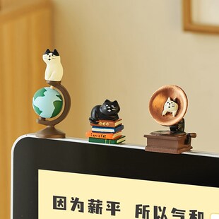 日系治愈猫咪办公室桌面装饰品电脑显示屏幕工位趴趴小摆件解压