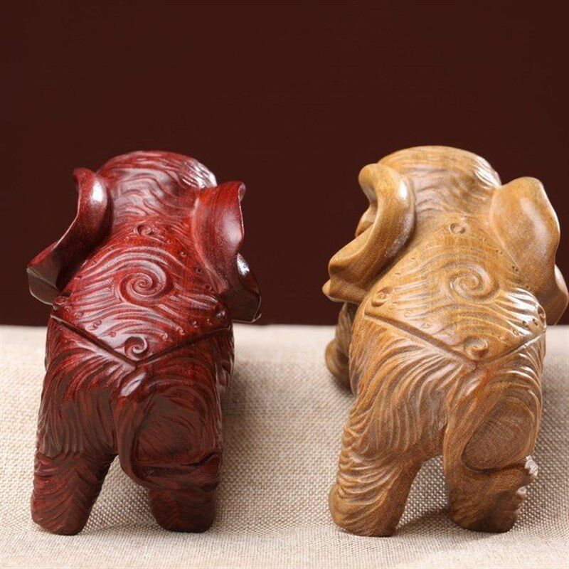天然紫檀绿檀香木雕刻手工实木木雕刻乖萌可爱大象文玩手把件摆件