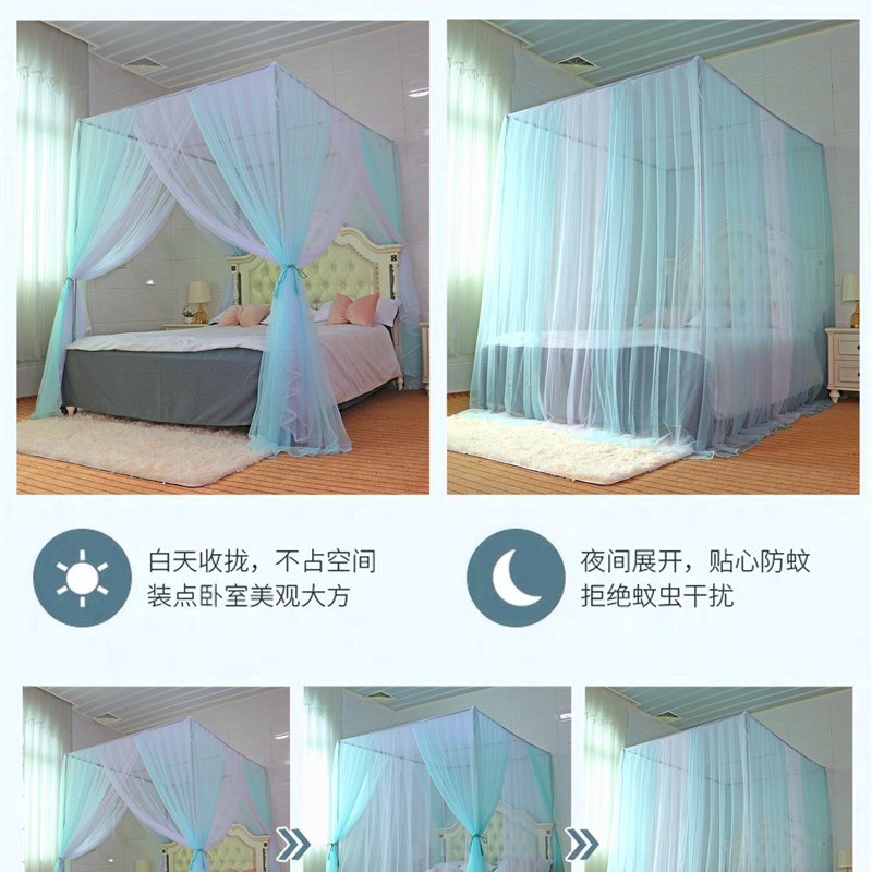 新款宫廷加密双层蚊帐公主三开门1.8m米5家用落地特厚不锈钢支架