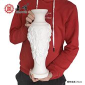 天然汉白玉大理石牡丹手工白花瓶细口客厅桌面新中式 插花鲜花摆件