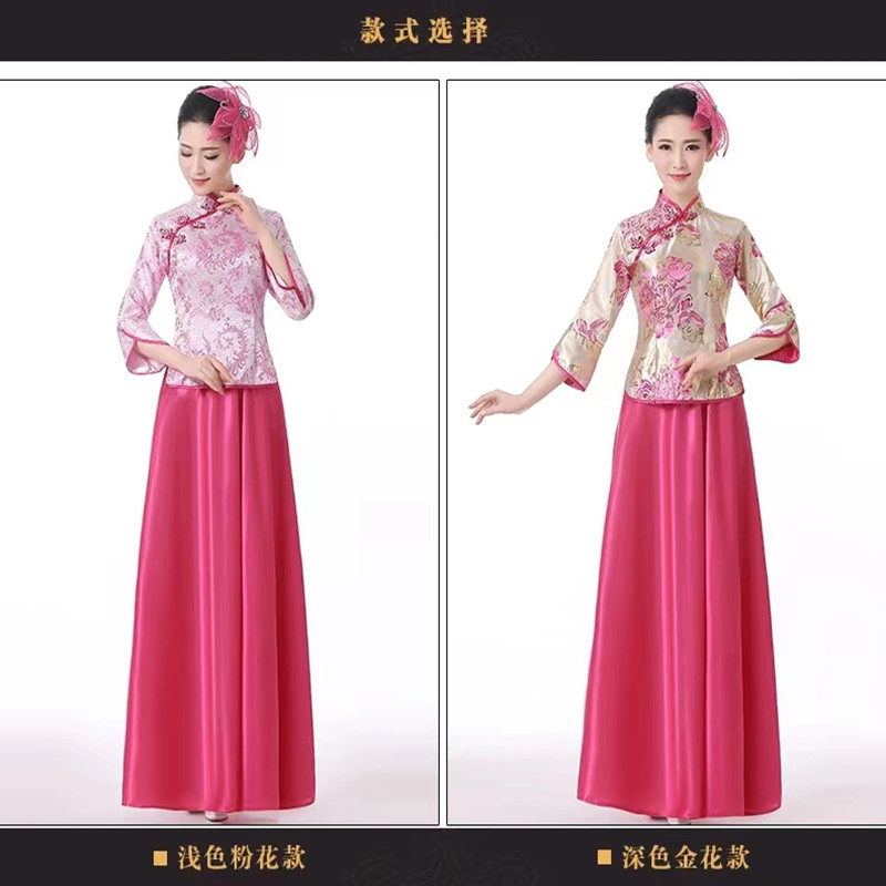 女大合唱服民国风长裙民族舞蹈服装民乐二胡古筝演出服成人新娘服
