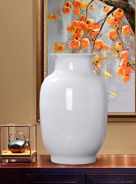 景德镇简约直筒DIY插花器新中式可绘画客厅全白色奶白色玄关摆件