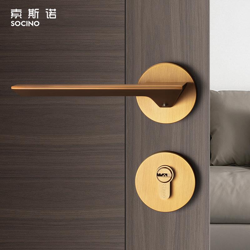 门锁室内卧室静音房门锁北欧黄古铜分体锁三件套家用实木门锁套装