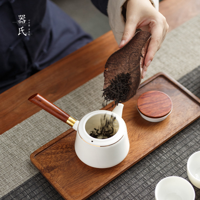 器氏陶瓷描金侧把功夫茶具套装家用会客日式整套泡茶壶旅行便携包