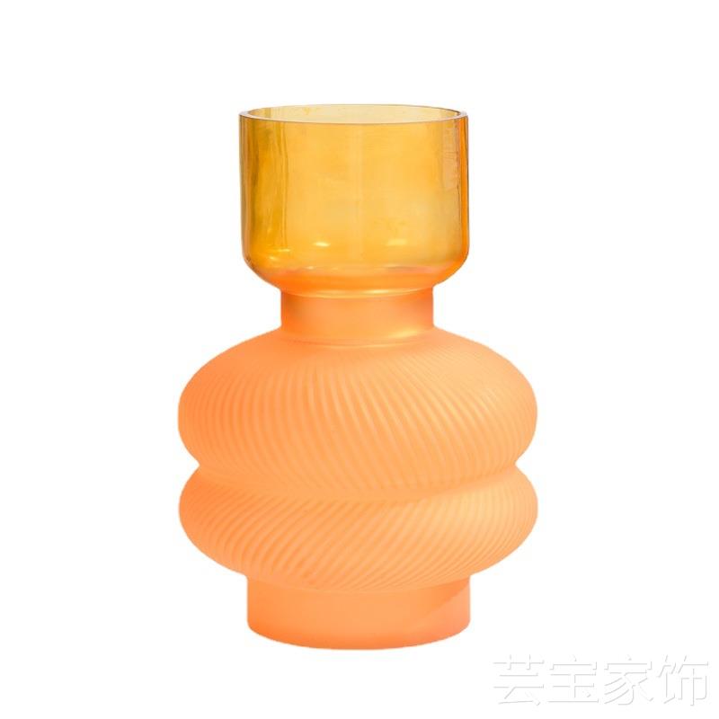 欧式复古磨砂彩色玻璃花瓶客厅插花电视柜餐桌装饰品摆件时尚室内
