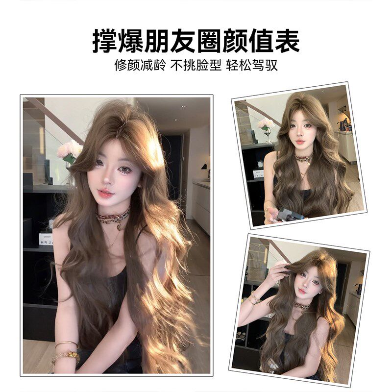 【女神降临】束朵假发女中分刘海一字蕾丝新款自然长卷发全头套式