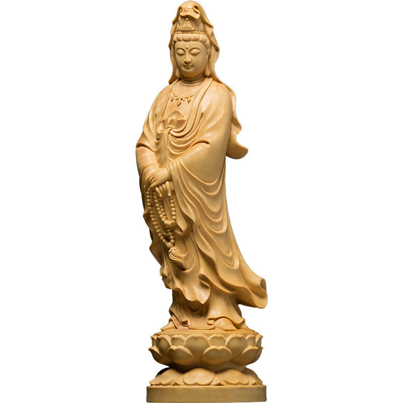 小叶黄杨木雕佛像实木家用客厅风水雕刻手工艺品供奉摆件观音菩萨