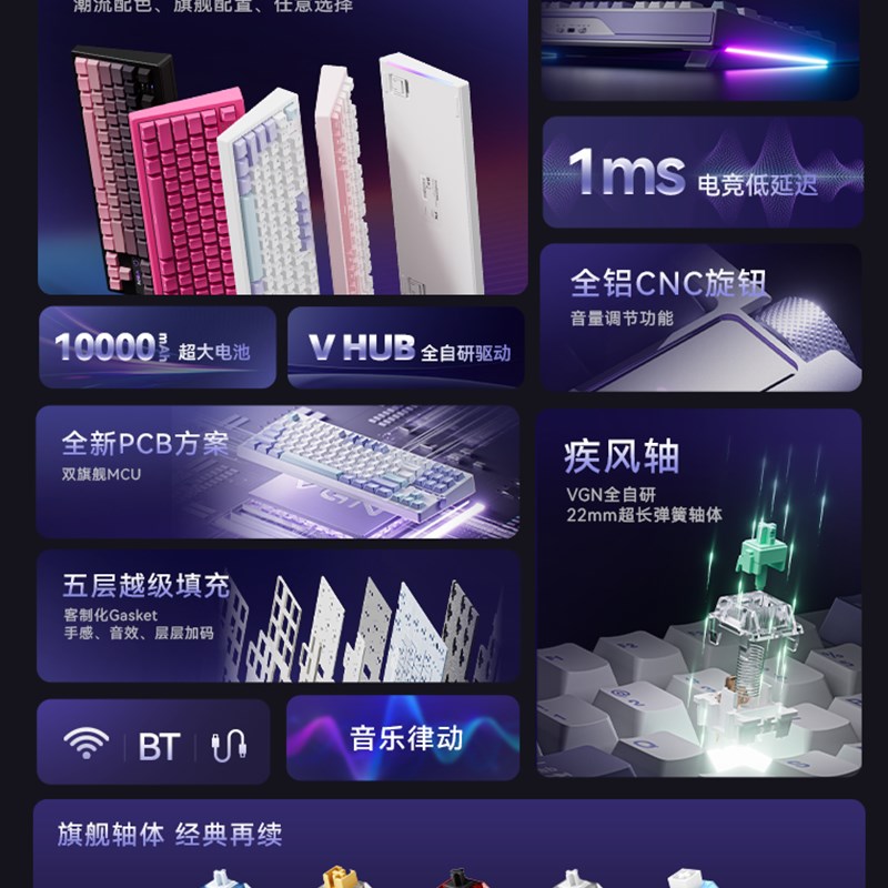 VGN V87 V2客制化机械键盘无线蓝牙电竞游戏电脑办公杰士邦键帽