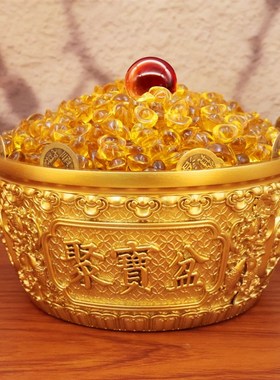 招财进宝麒麟聚宝盆铜缸纯黄铜米缸摆件客厅家居聚财小铜盆存钱罐