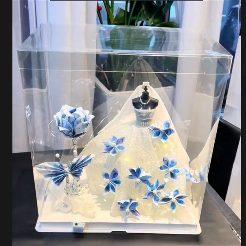 婚纱有钱花diy材料包爱心蝴蝶手提蛋糕盒礼盒高级感订婚生日礼物