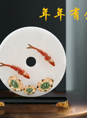 新中式珐琅彩平安扣玉石摆饰乔迁新居礼品玄关家居装饰客厅装饰品