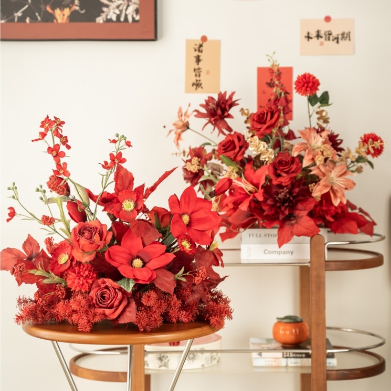 红色花婚房仿真花婚礼家居桌花结婚花客厅布置摆件假花订婚宴