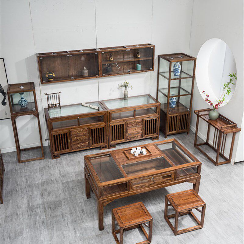 新中式实木珠宝展示柜玻璃展柜玉器首饰精品货架展示柜中岛台壁柜