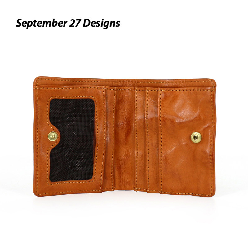 真皮植鞣水洗头层牛皮男钱包复古扣式照片位卡包手抓皱褶女零钱包