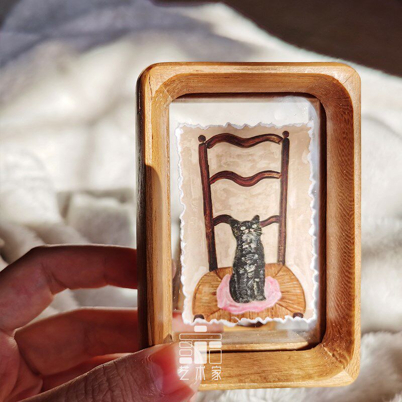 《椅子上的猫》常玉迷你小画简约小众艺术微喷装饰画实木画框萌宠