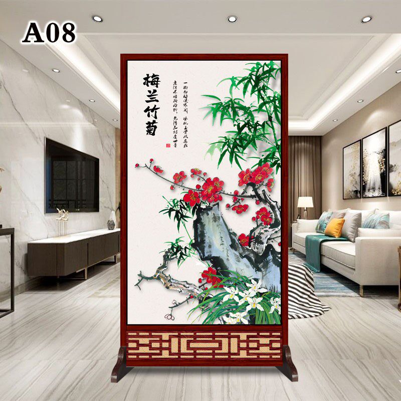 中式入户屏风隔断客厅玄关简约办公室家用卧室遮挡双面布艺座屏