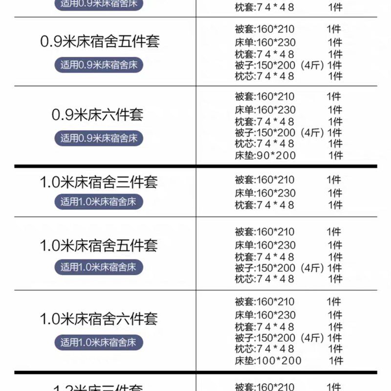学生被褥宿舍一整套床上六件套被子全套装被褥枕头五件套女生0.9m