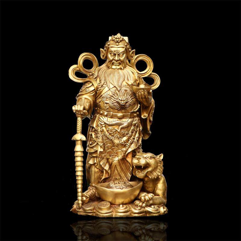 纯铜武财神赵公明赵元帅站像黄铜摆件室内办公室桌面招财摆放铜像