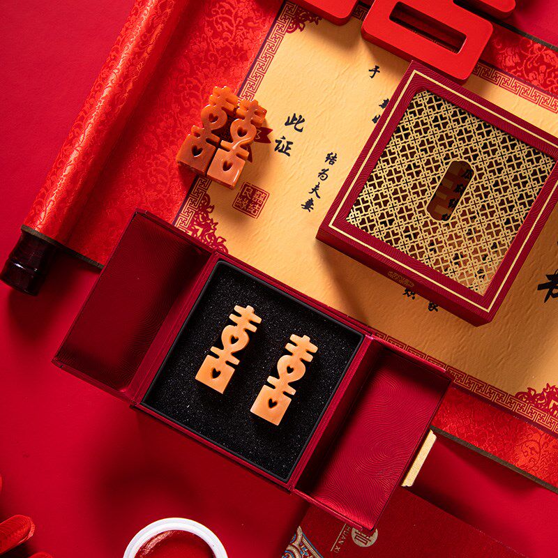 玉石姓名印章订婚结婚情侣对章定刻情人节生日创意礼品情侣喜字章