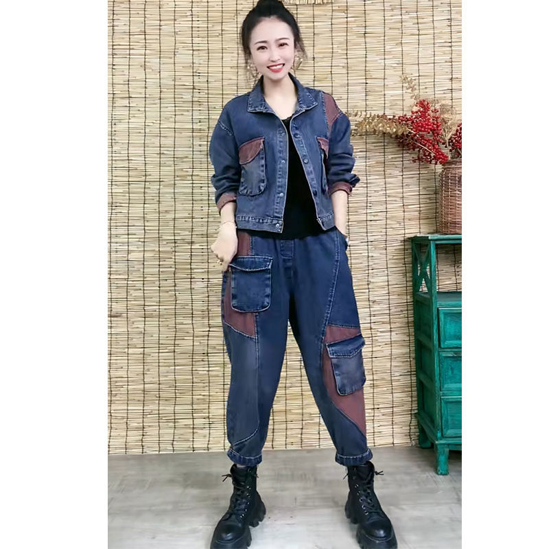 2024休闲时尚牛仔套装女秋季新款短款牛仔外套九分牛仔裤两件套女