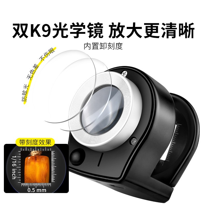 手持式高倍数放大镜 60倍高清鉴定放大镜 带灯照明玉石宝石鉴别专