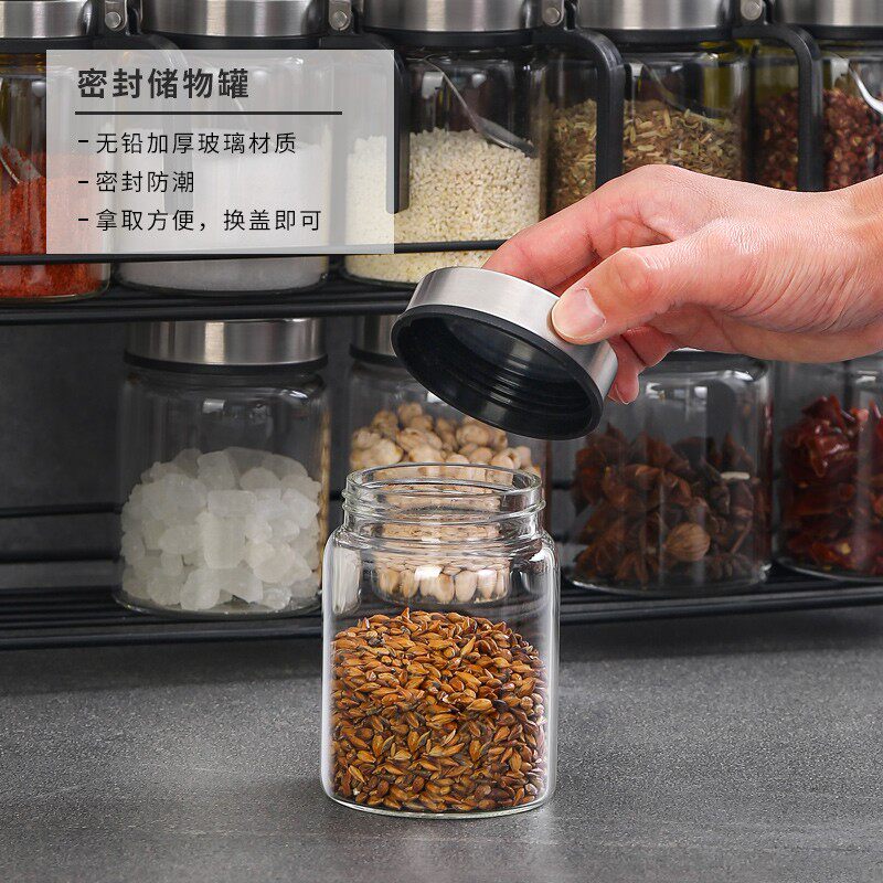 厨房轻奢调料盒酱油瓶组合套装家用玻璃调味罐网红调料罐子置物架
