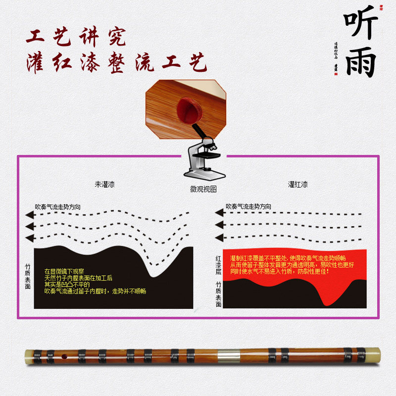 竹笛子GFEDC调灌红漆苦竹笛初学精制艺考级演奏二节双插横笛乐器