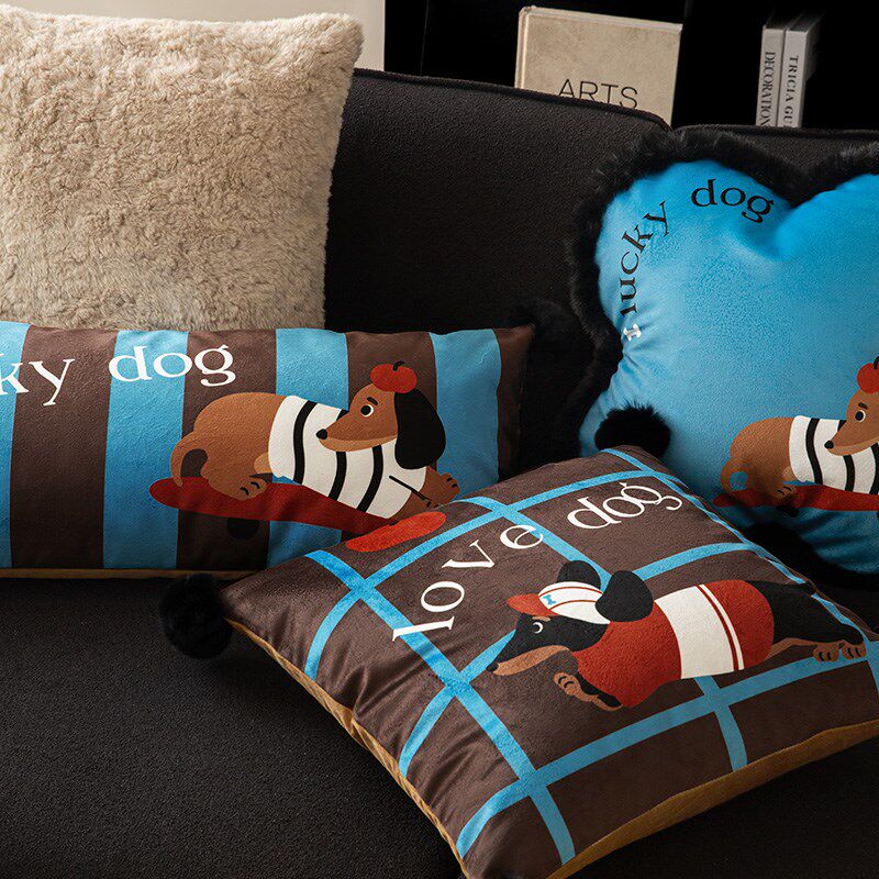 腊肠狗复古风卡通家用沙发床头抱枕枕套办公室车载椅子靠背可拆洗