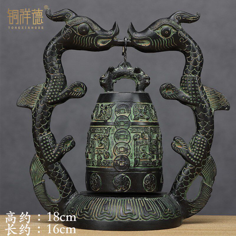 仿古青铜器摆件双龙钟挂钟铜工艺品婚庆影视道具文玩古玩仿古礼品